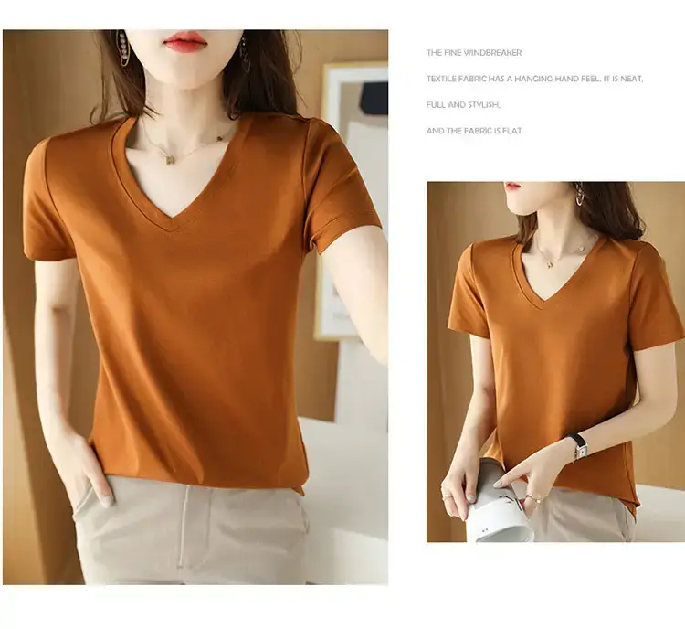 Women's V-neck Cotton T-Shirt Purple Slim Fit — feature 28