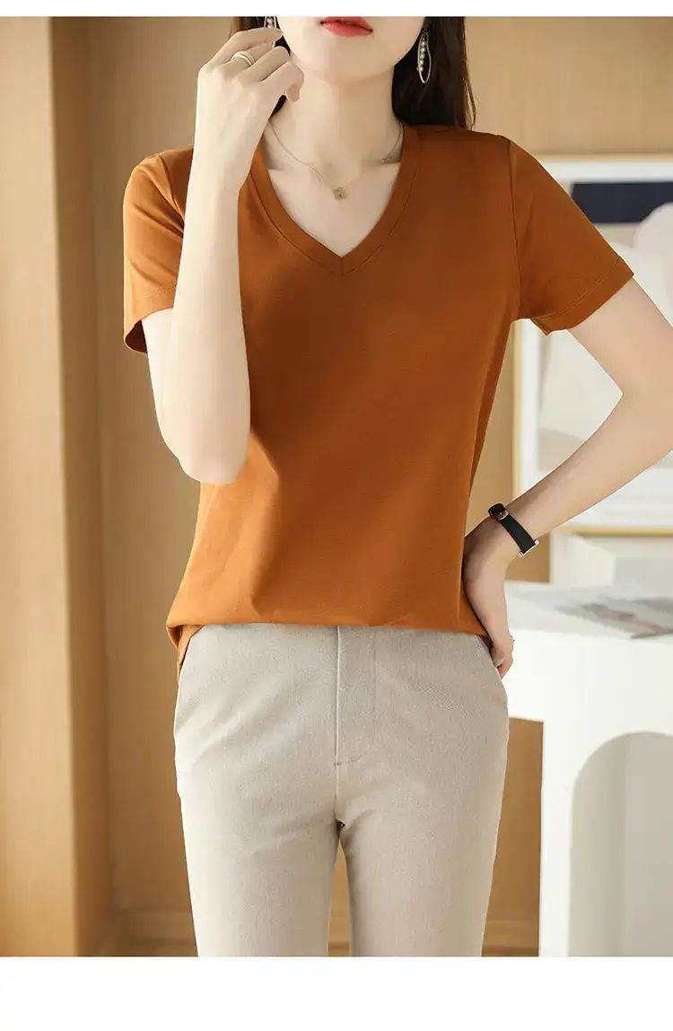 Women's V-neck Cotton T-Shirt Purple Slim Fit — feature 29