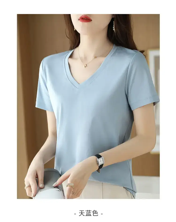 Women's V-neck Cotton T-Shirt Purple Slim Fit — feature 31