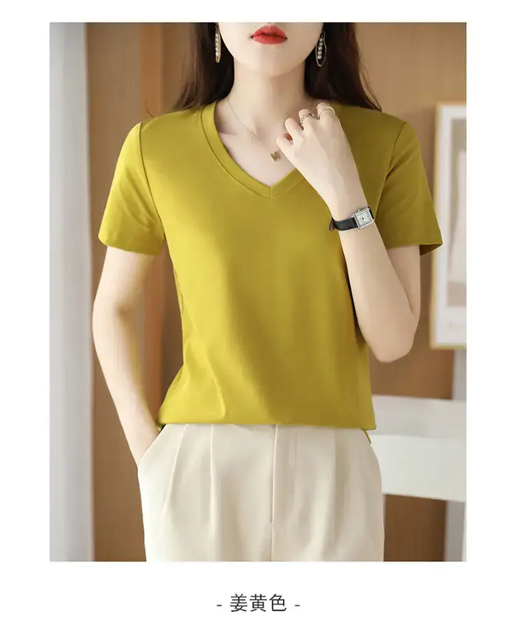 Women's V-neck Cotton T-Shirt Purple Slim Fit — feature 35