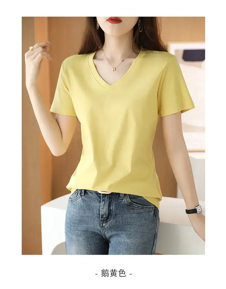 Women's V-neck Cotton T-Shirt Purple Slim Fit — feature 37