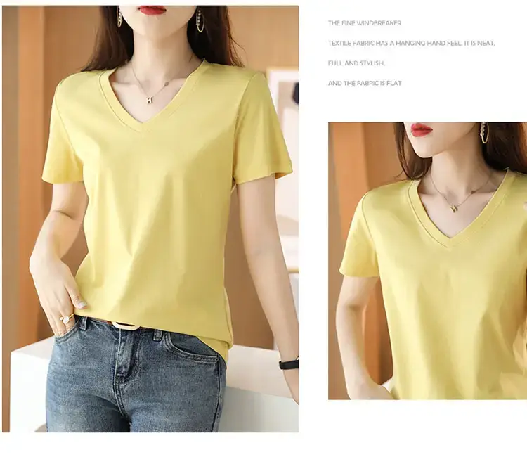 Women's V-neck Cotton T-Shirt Purple Slim Fit — feature 38