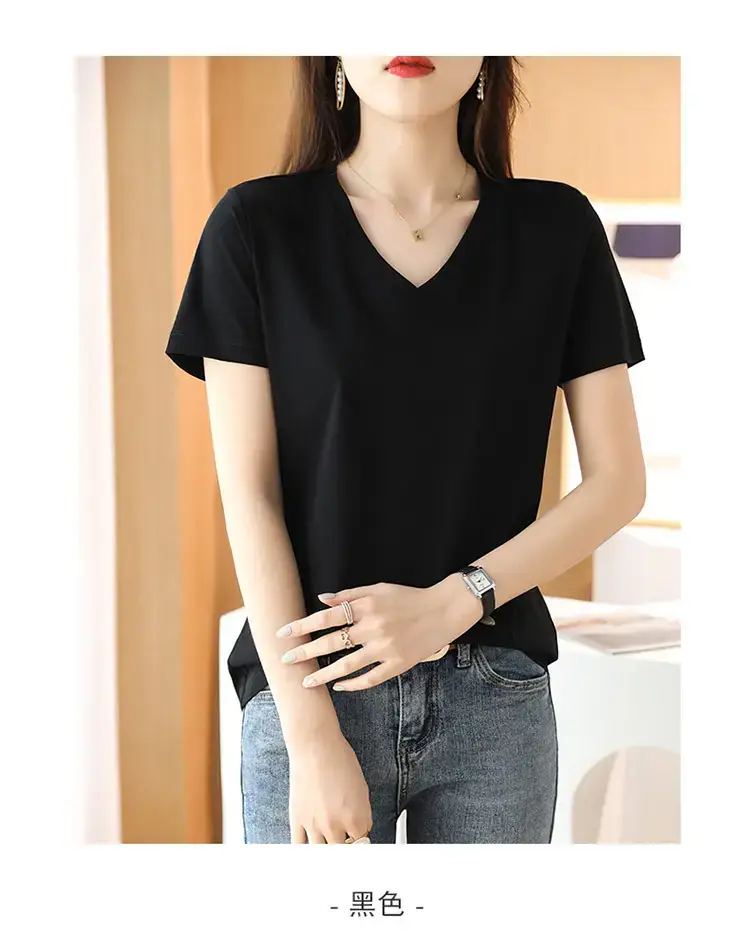 Women's V-neck Cotton T-Shirt Purple Slim Fit — feature 39