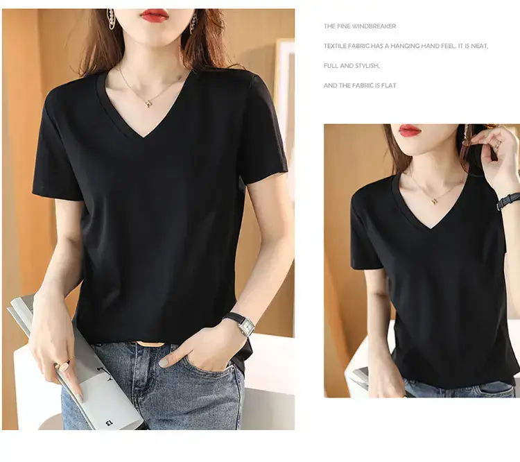 Women's V-neck Cotton T-Shirt Purple Slim Fit — feature 40