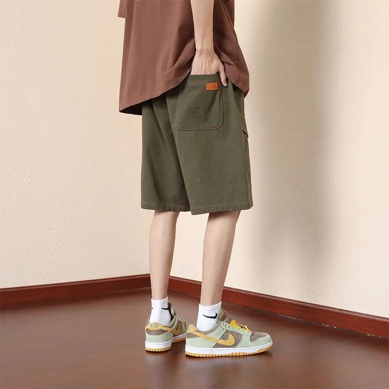 Plus Size Men Drawstring Shorts Green Cotton Casual - Image 6