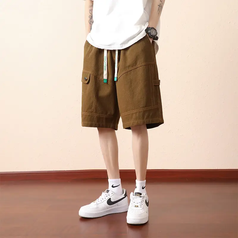 Plus Size Men Drawstring Shorts Green Cotton Casual - Image 7