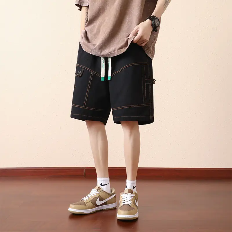 Plus Size Men Drawstring Shorts Green Cotton Casual - Image 8