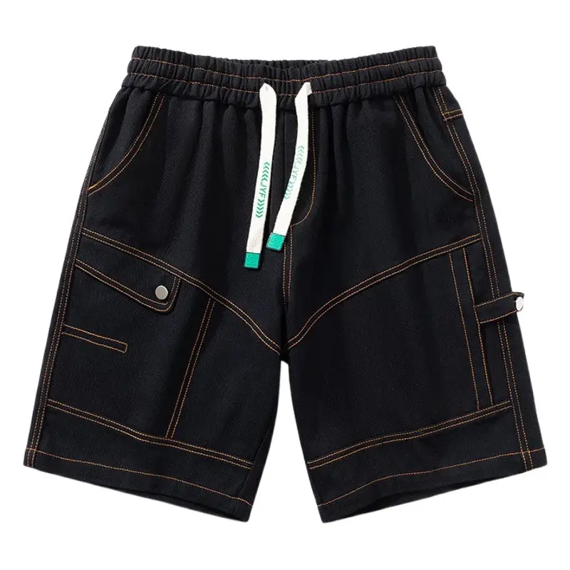 Plus Size Men Drawstring Shorts Green Cotton Casual