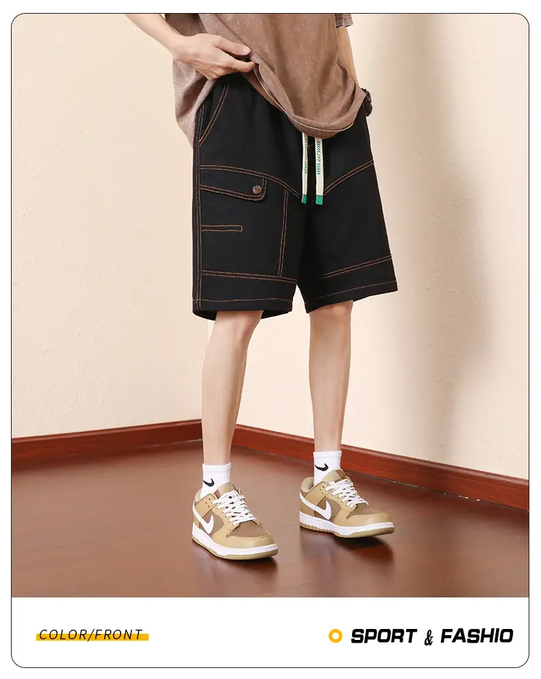 Plus Size Men Drawstring Shorts Green Cotton Casual — feature 12