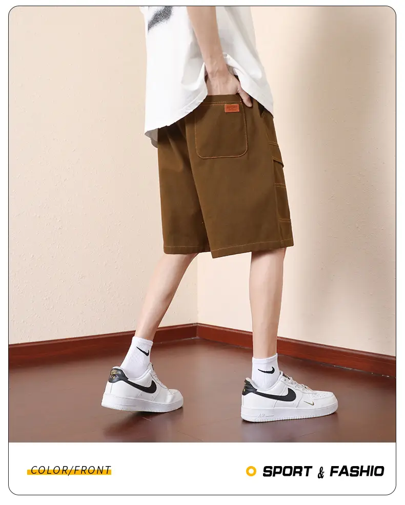 Plus Size Men Drawstring Shorts Green Cotton Casual — feature 17
