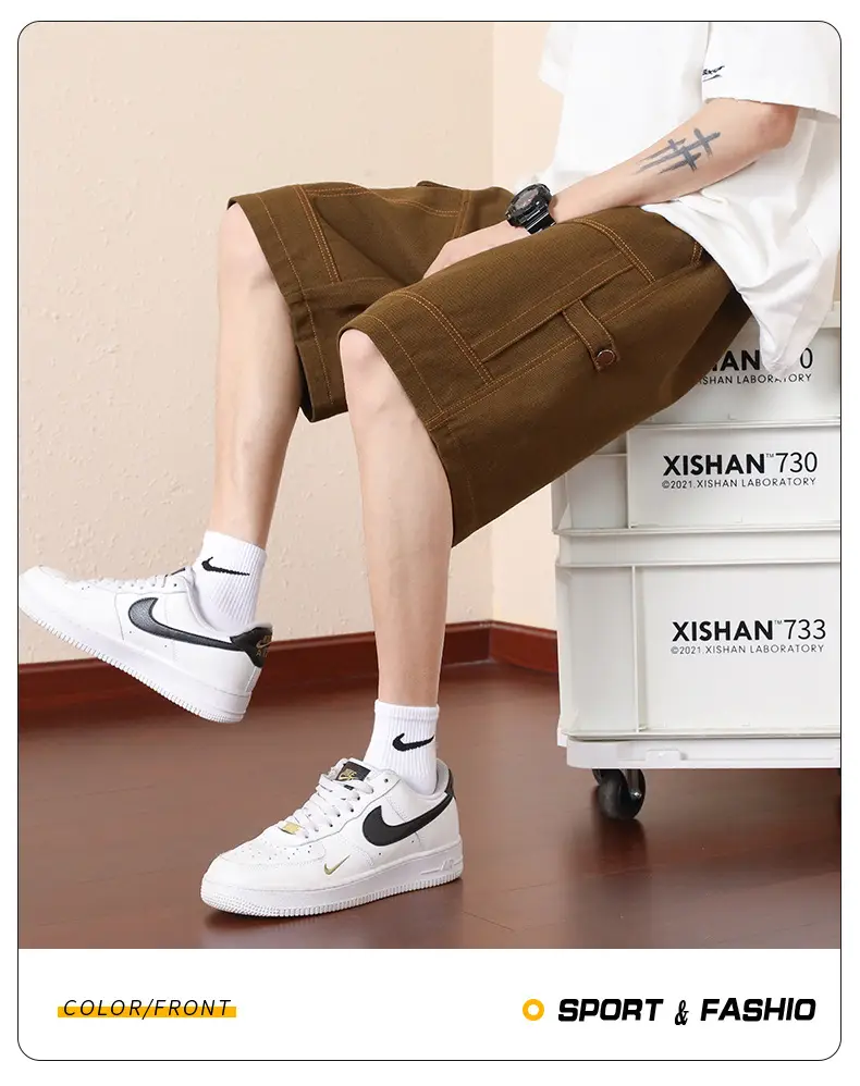 Plus Size Men Drawstring Shorts Green Cotton Casual — feature 18