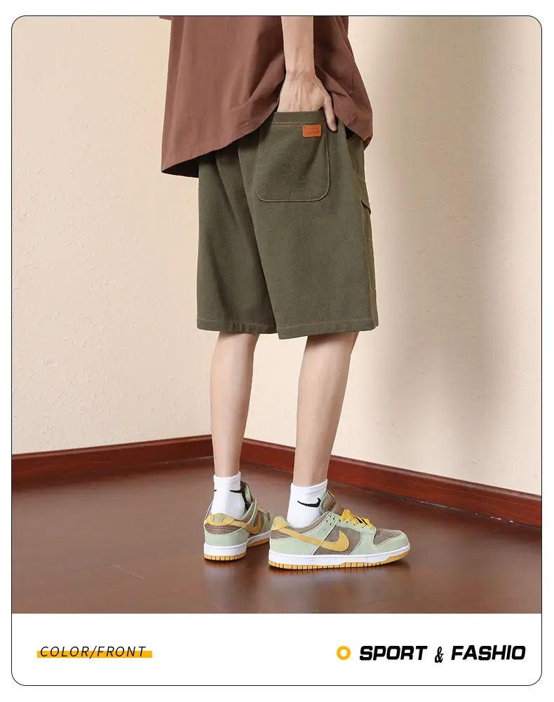 Plus Size Men Drawstring Shorts Green Cotton Casual — feature 20