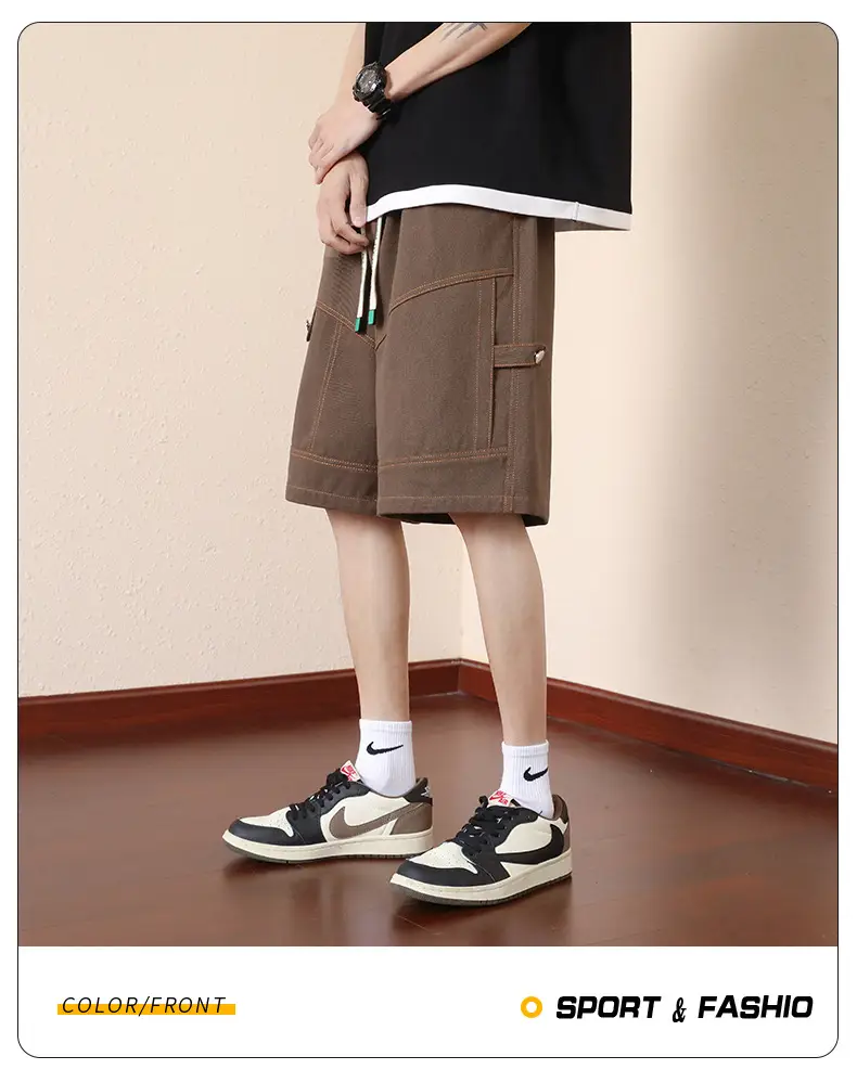 Plus Size Men Drawstring Shorts Green Cotton Casual — feature 24