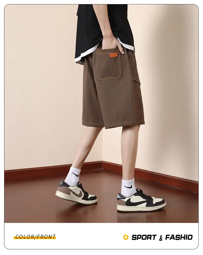 Plus Size Men Drawstring Shorts Green Cotton Casual — feature 25