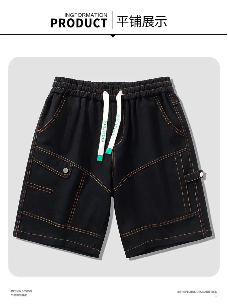 Plus Size Men Drawstring Shorts Green Cotton Casual — feature 27