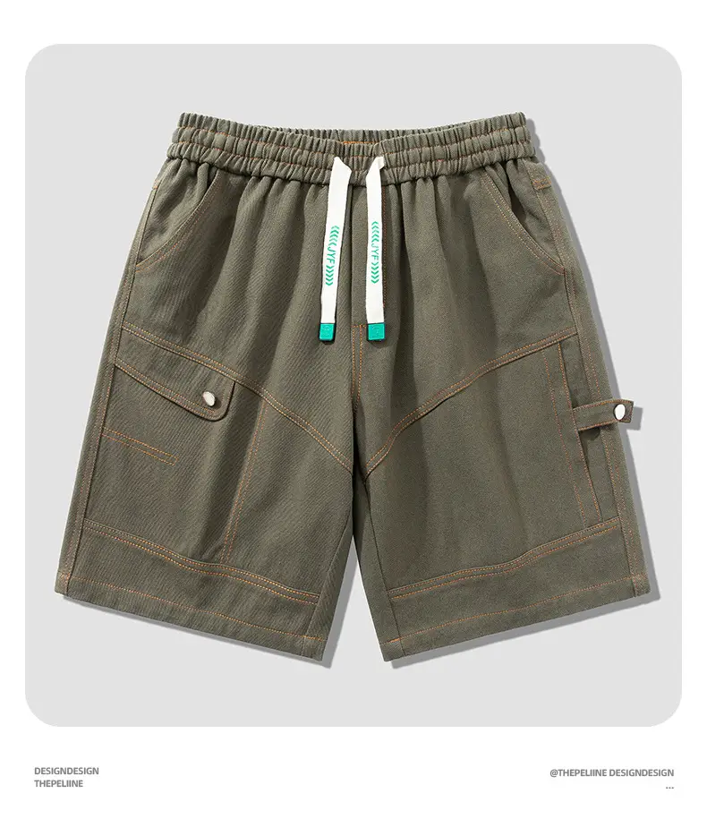 Plus Size Men Drawstring Shorts Green Cotton Casual — feature 28
