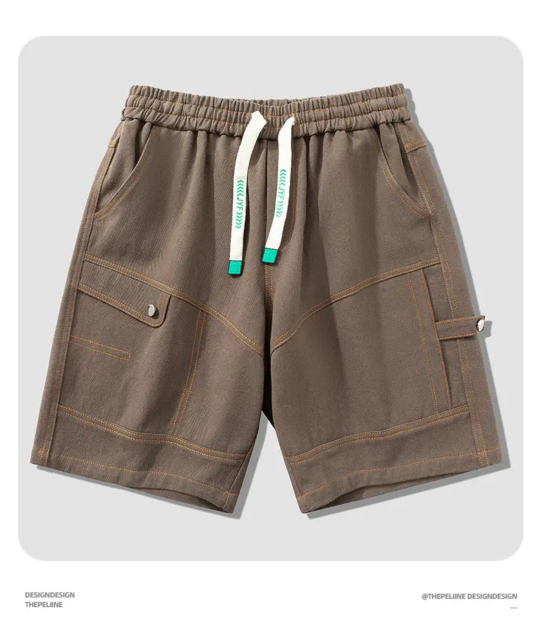 Plus Size Men Drawstring Shorts Green Cotton Casual — feature 29