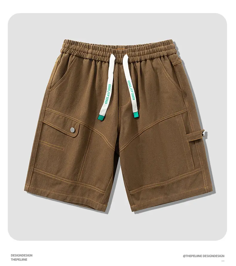 Plus Size Men Drawstring Shorts Green Cotton Casual — feature 30