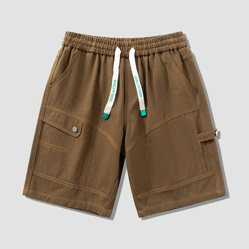 Plus Size Men Drawstring Shorts Green Cotton Casual - Image 2