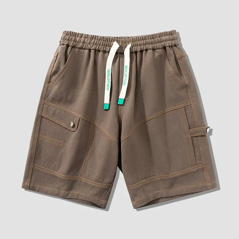 Plus Size Men Drawstring Shorts Green Cotton Casual - Image 3