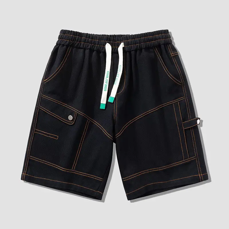 Plus Size Men Drawstring Shorts Green Cotton Casual - Image 4