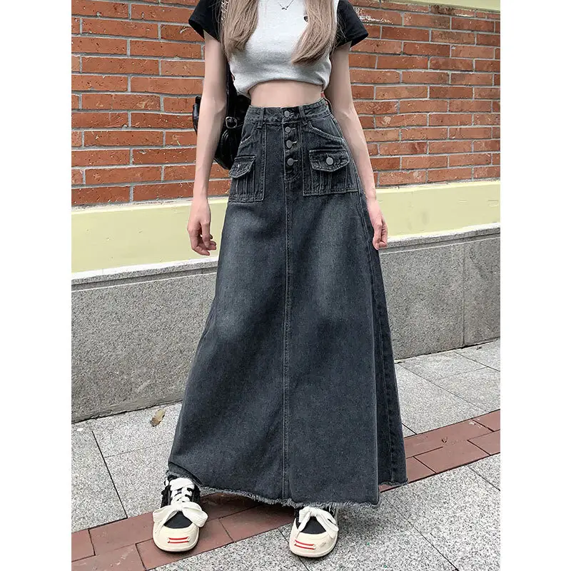 High Waist Raw Edge Denim Skirt Women 2023 - Image 3