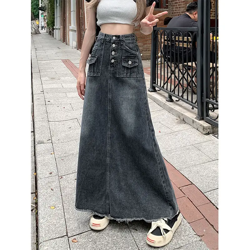 High Waist Raw Edge Denim Skirt Women 2023 - Image 4