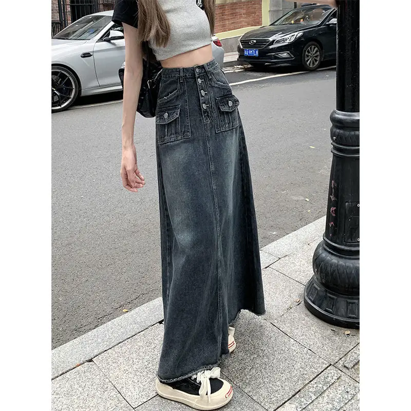High Waist Raw Edge Denim Skirt Women 2023 - Image 5