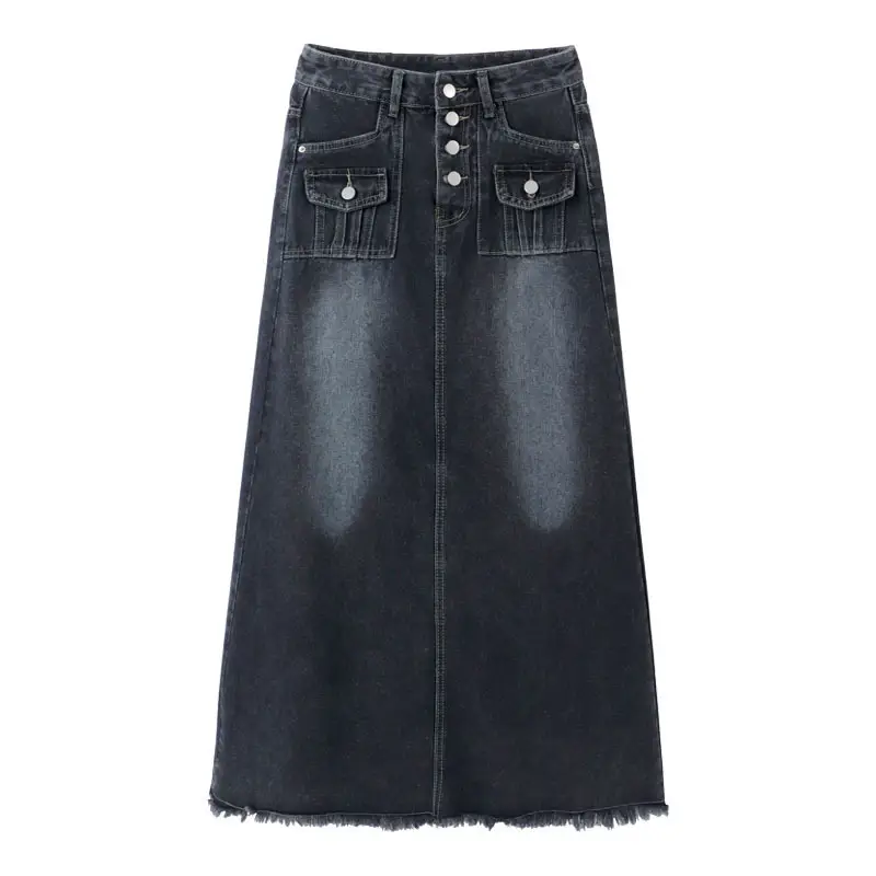 High Waist Raw Edge Denim Skirt Women 2023 - Image 6