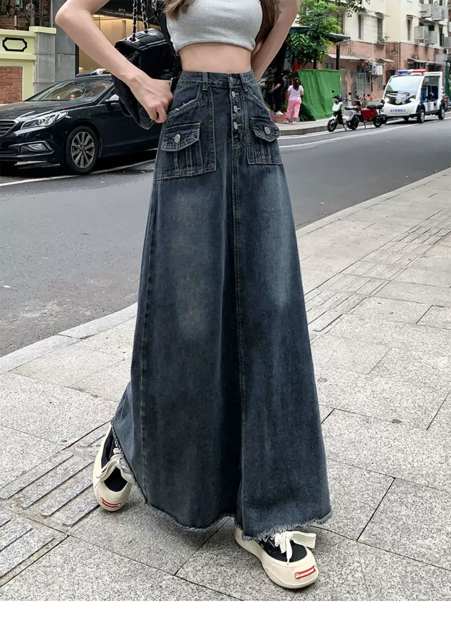 High Waist Raw Edge Denim Skirt Women 2023 — feature 10