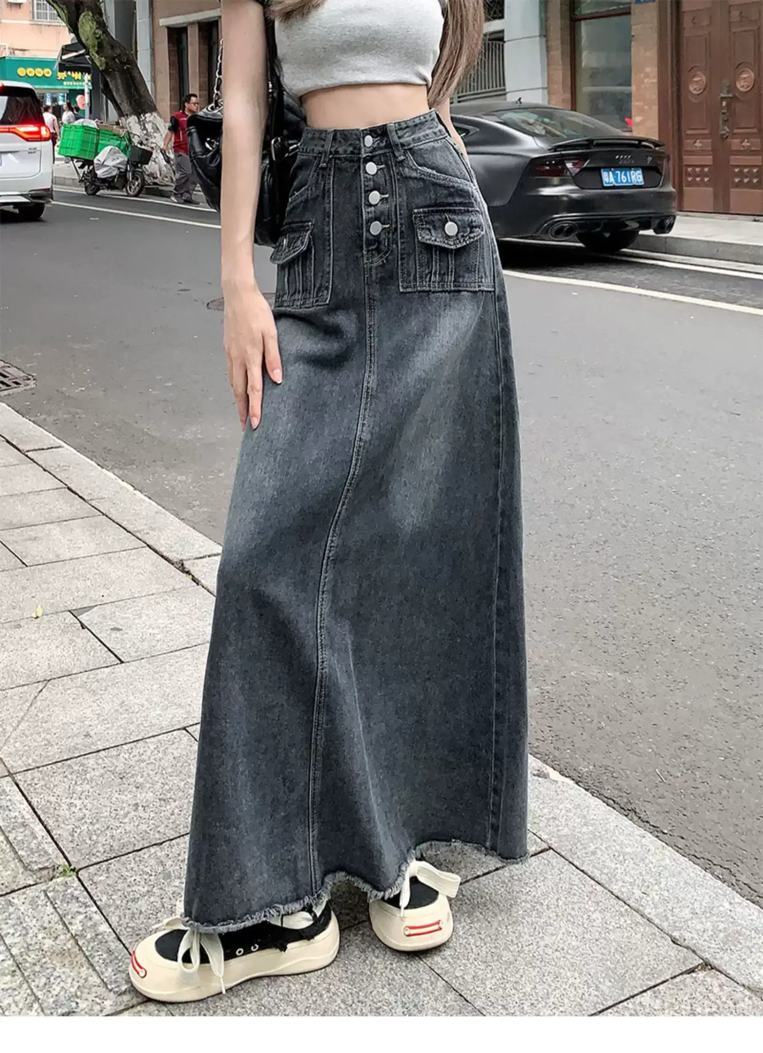 High Waist Raw Edge Denim Skirt Women 2023 — feature 11