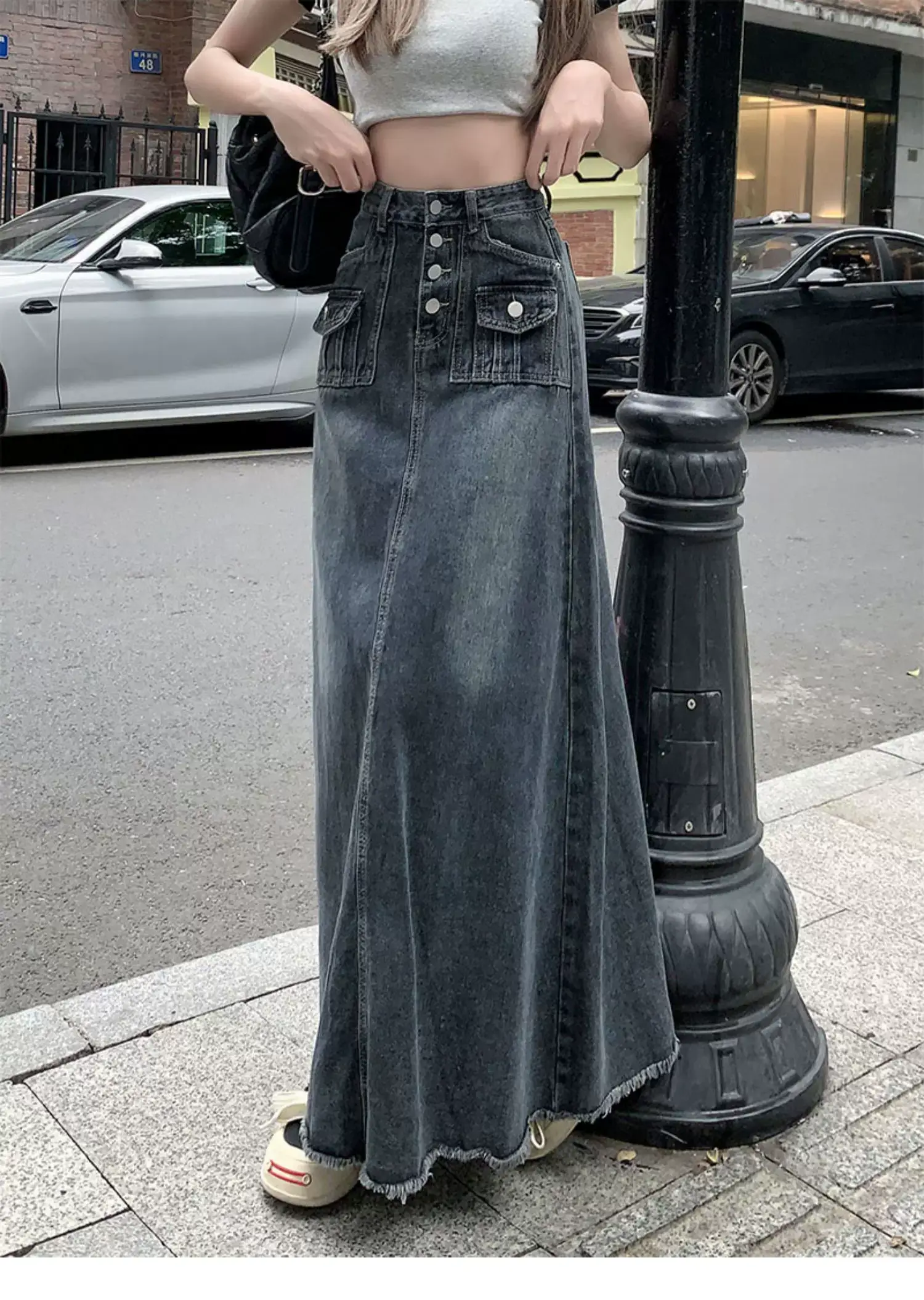 High Waist Raw Edge Denim Skirt Women 2023 — feature 12