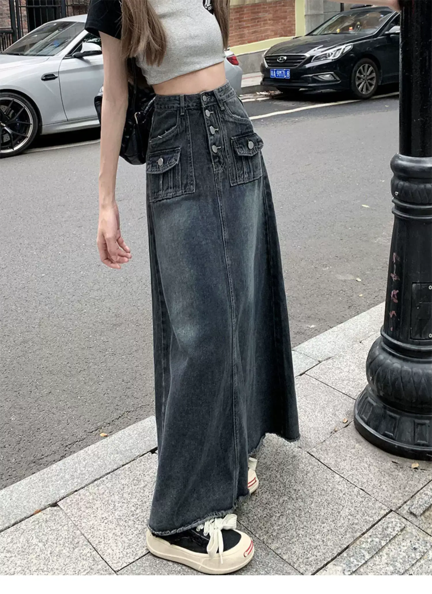 High Waist Raw Edge Denim Skirt Women 2023 — feature 13