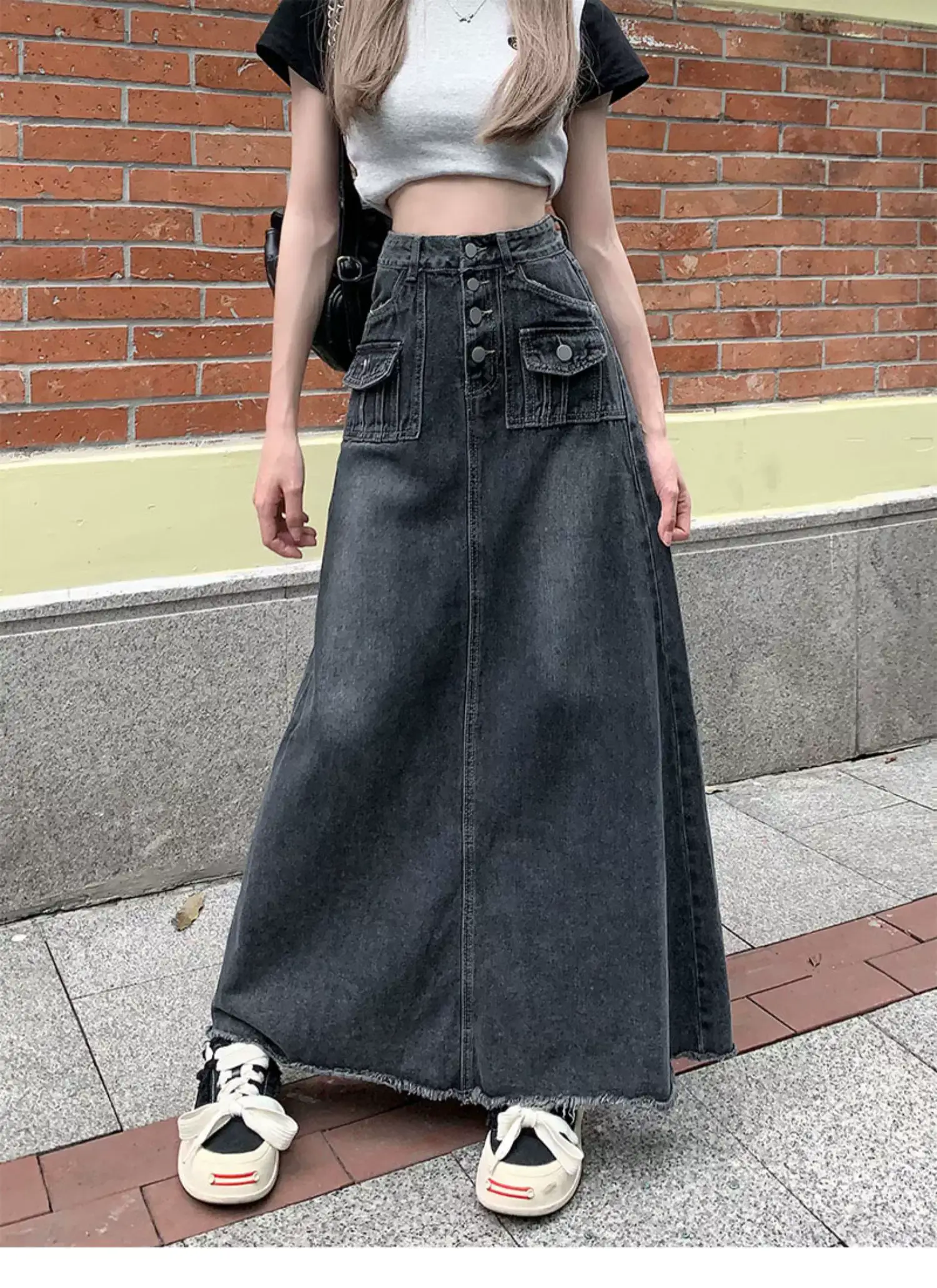 High Waist Raw Edge Denim Skirt Women 2023 — feature 2