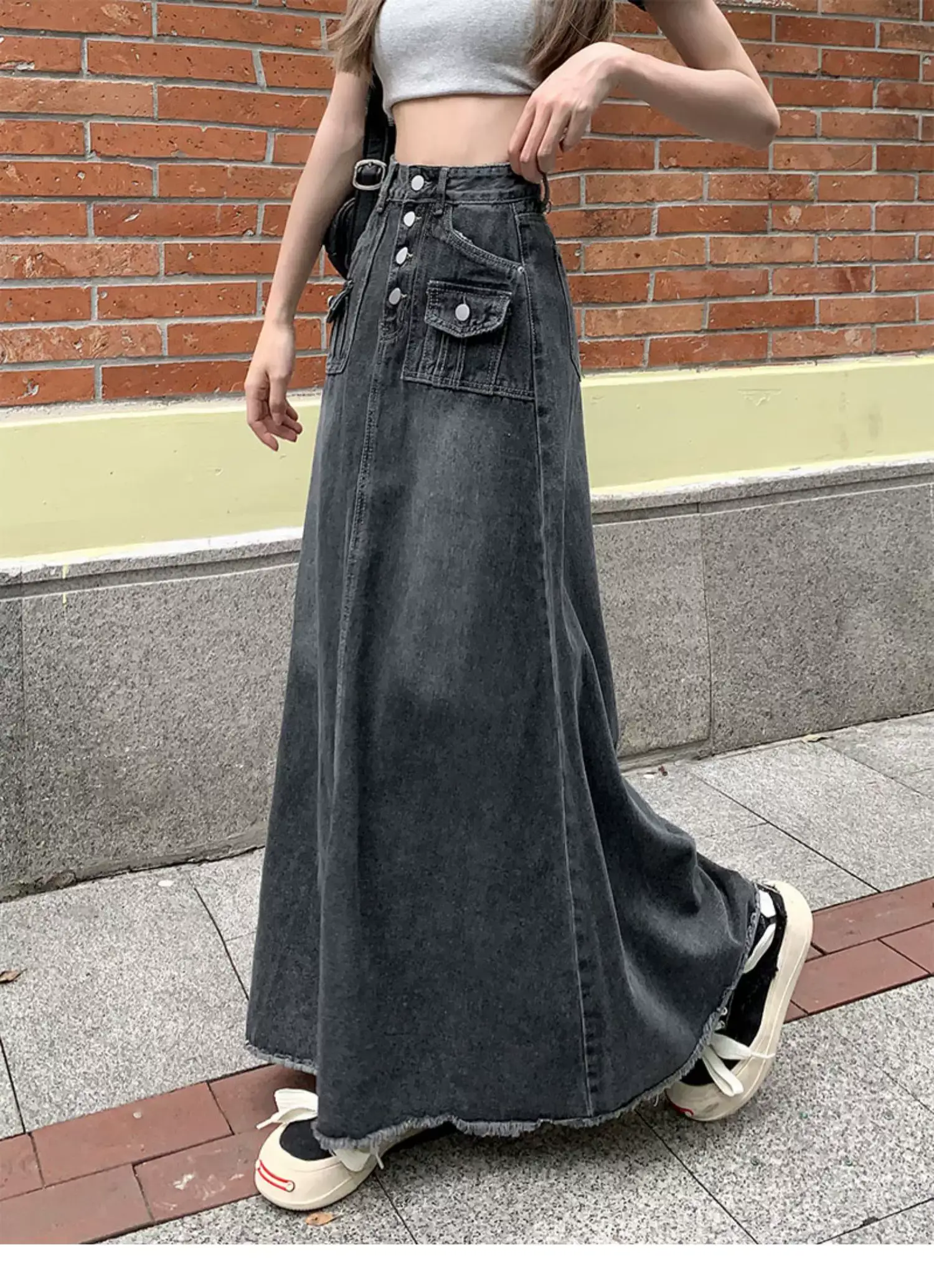 High Waist Raw Edge Denim Skirt Women 2023 — feature 4