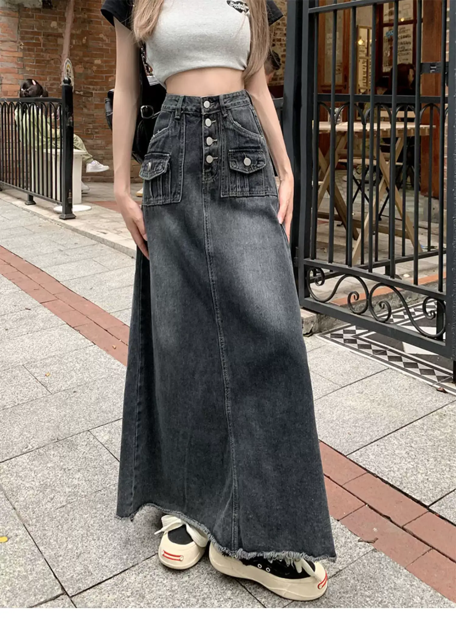 High Waist Raw Edge Denim Skirt Women 2023 — feature 5