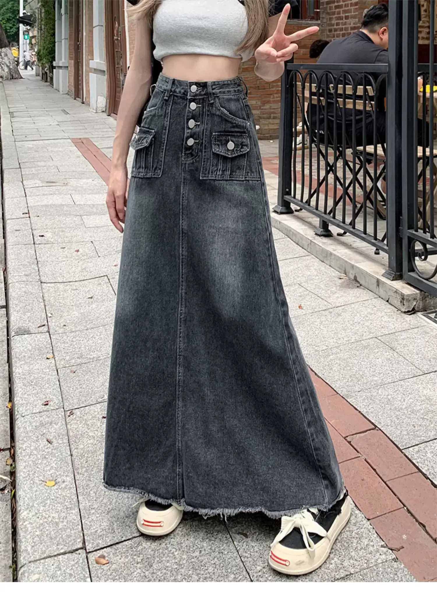 High Waist Raw Edge Denim Skirt Women 2023 — feature 6