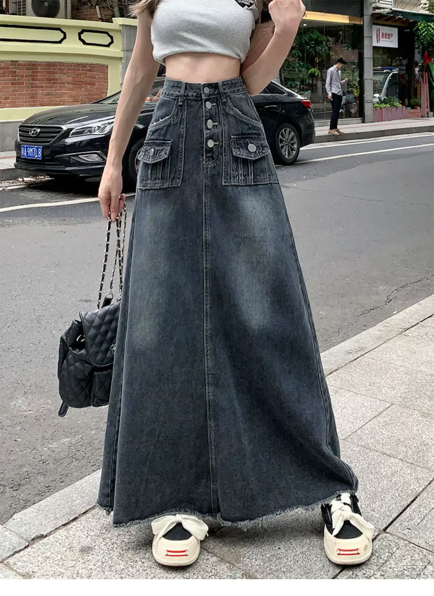 High Waist Raw Edge Denim Skirt Women 2023 — feature 7
