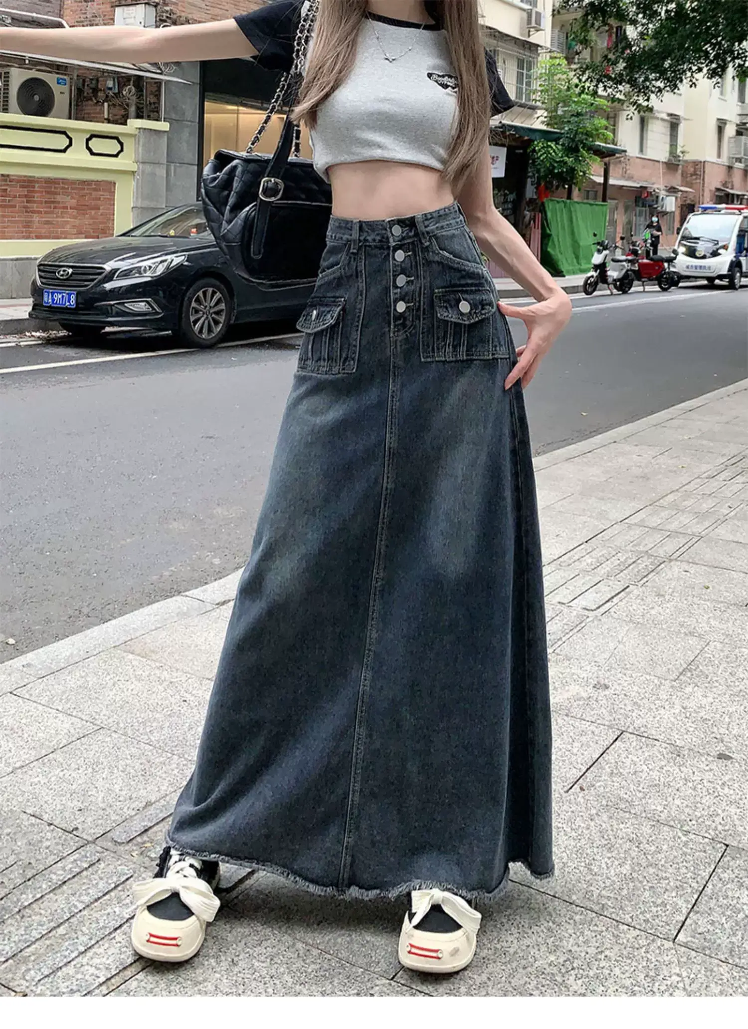 High Waist Raw Edge Denim Skirt Women 2023 — feature 8