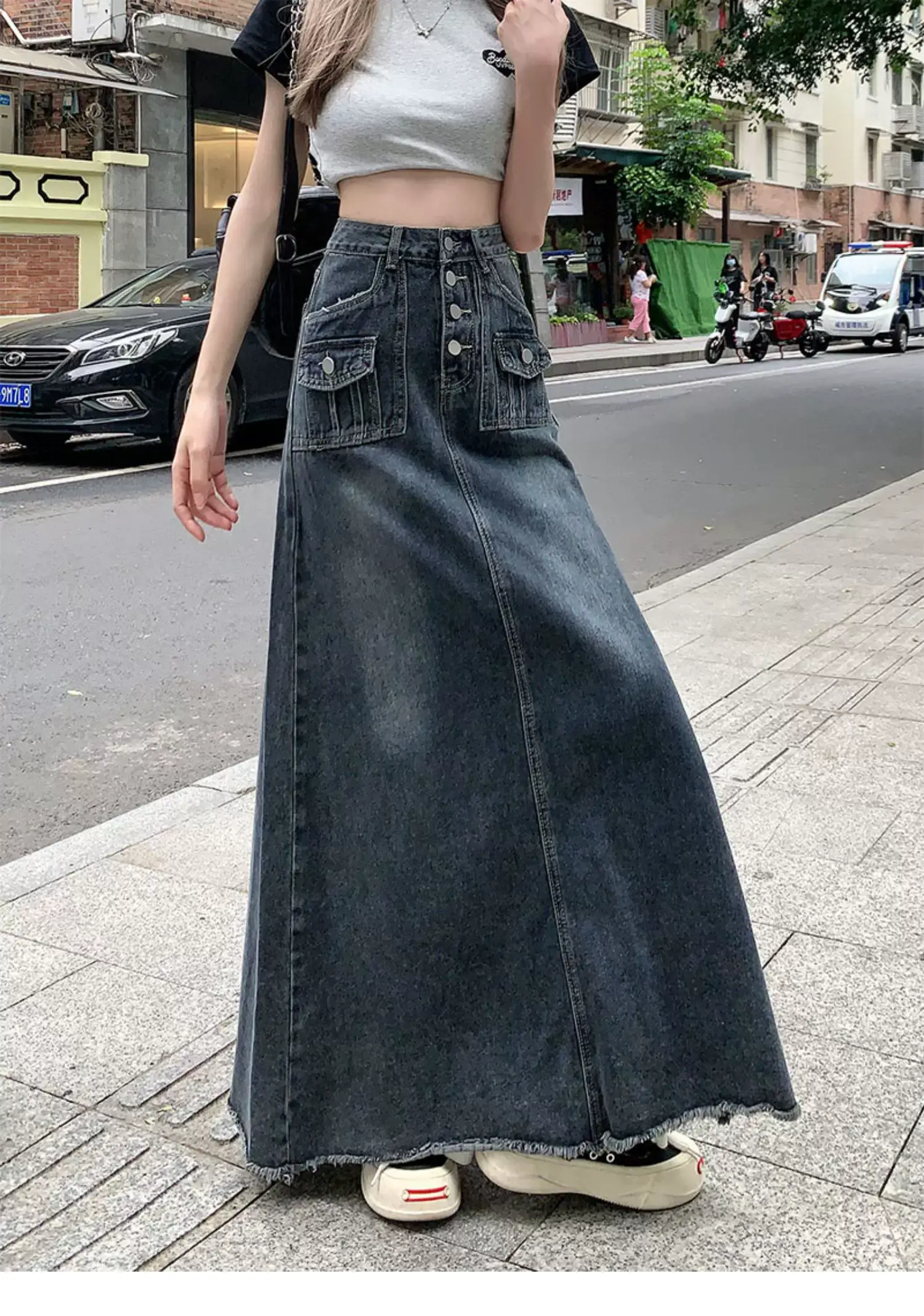 High Waist Raw Edge Denim Skirt Women 2023 — feature 9