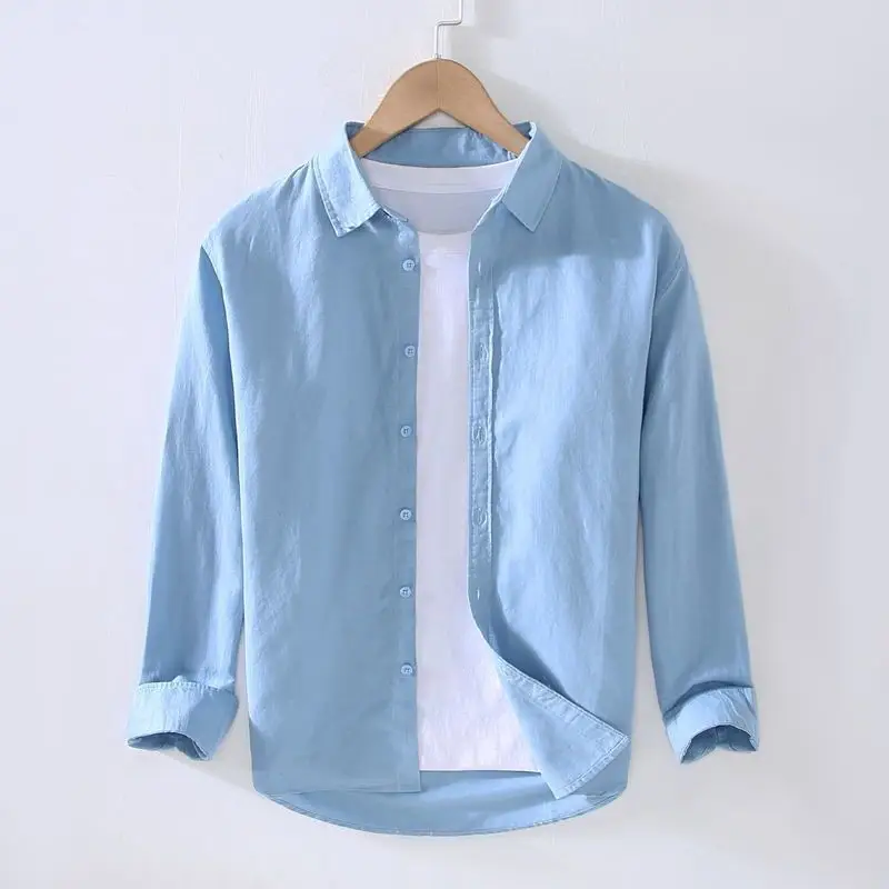 Men's Cream Linen Button-Up Shirt - Image 8