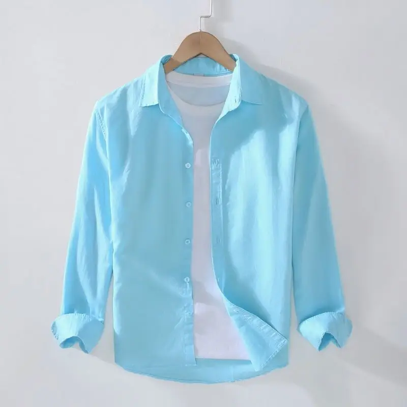 Men's Cream Linen Button-Up Shirt - Image 9