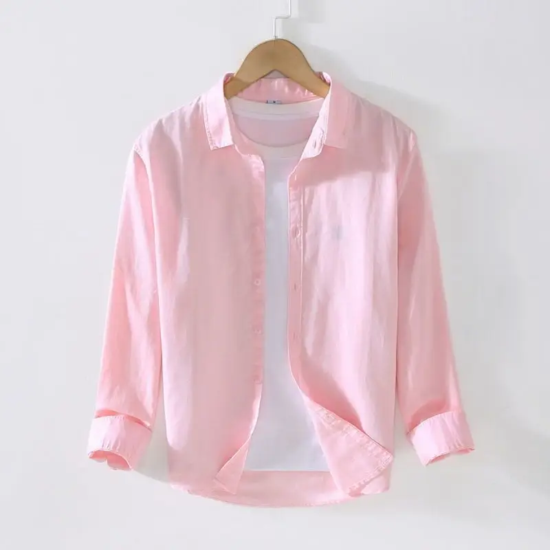 Men's Cream Linen Button-Up Shirt - Image 10