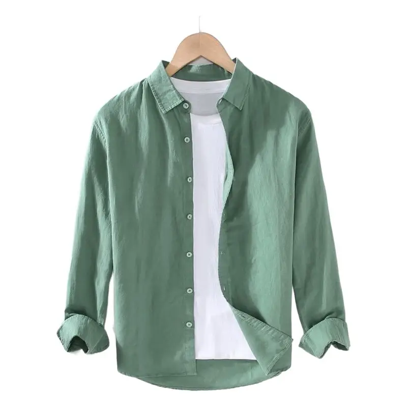 Men's Cream Linen Button-Up Shirt