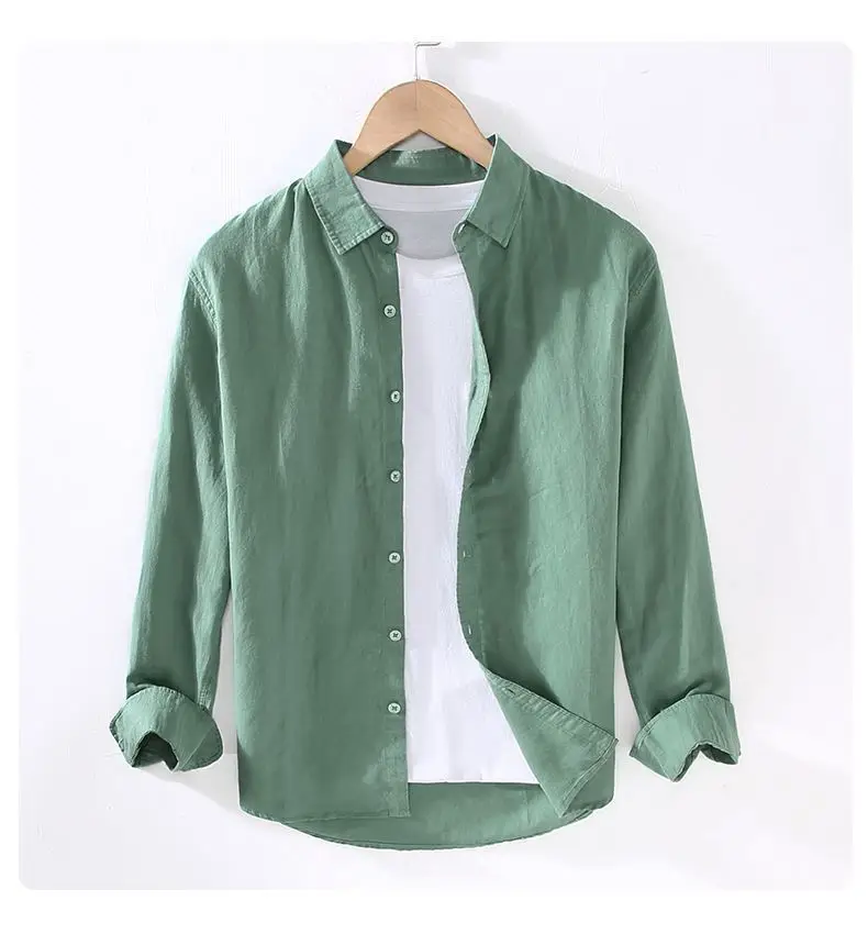 Men's Cream Linen Button-Up Shirt — feature 15