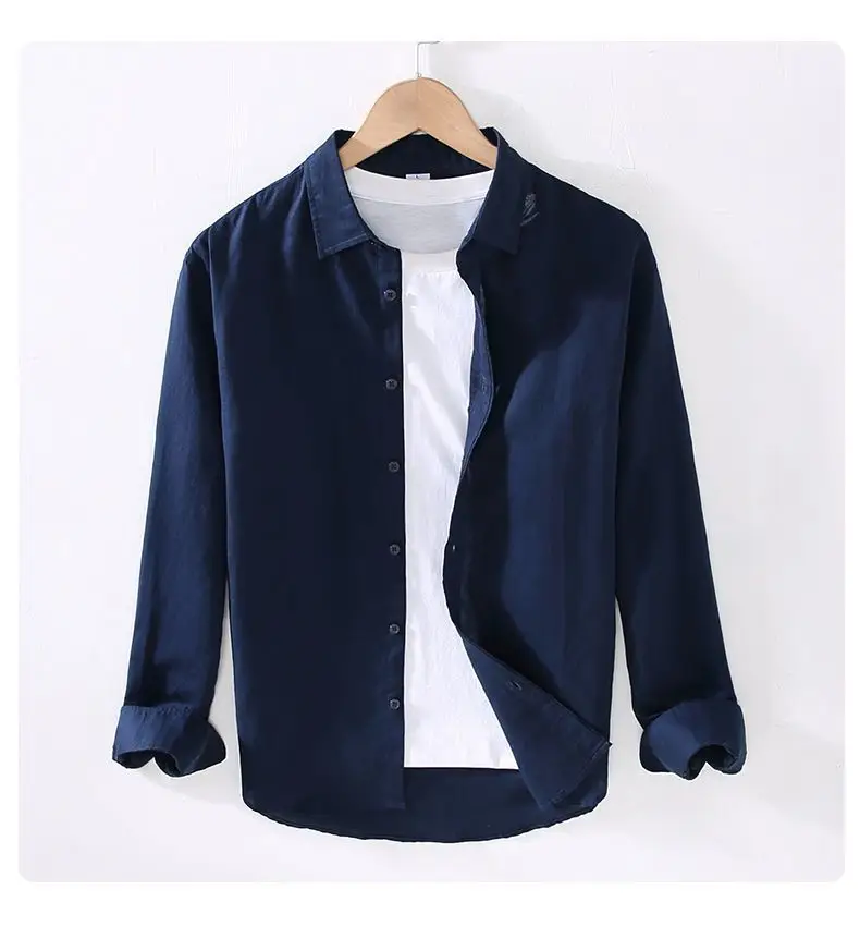 Men's Cream Linen Button-Up Shirt — feature 17
