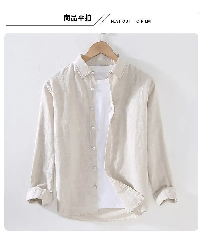 Men's Cream Linen Button-Up Shirt — feature 7
