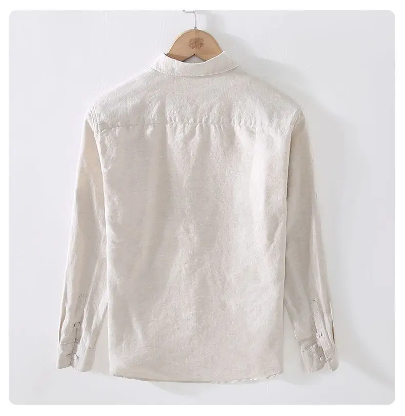 Men's Cream Linen Button-Up Shirt — feature 8