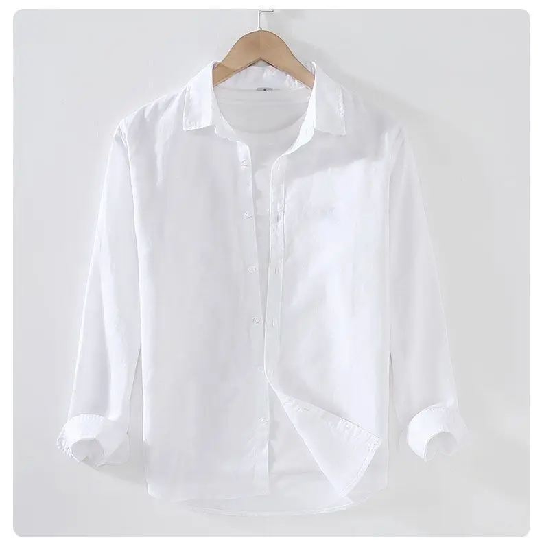 Men's Cream Linen Button-Up Shirt — feature 9