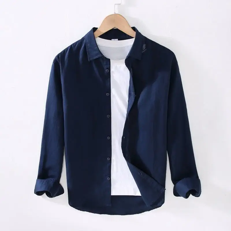 Men's Cream Linen Button-Up Shirt - Image 2